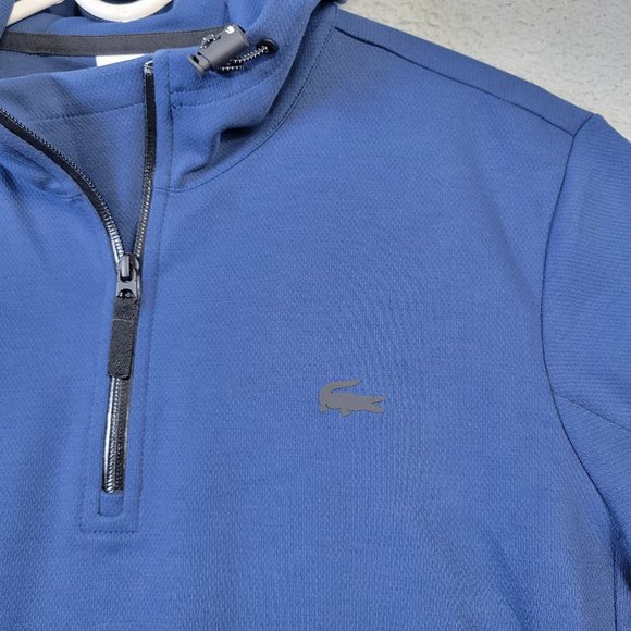 Lacoste 1/4 Zip Hoodie Men's Size S Drawstring Waist Pockets Hooded Blue - Picture 6 of 15